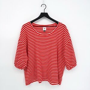 Cabi #5984 Poolside Puff Sleeve Tee Orange White Stripes Large